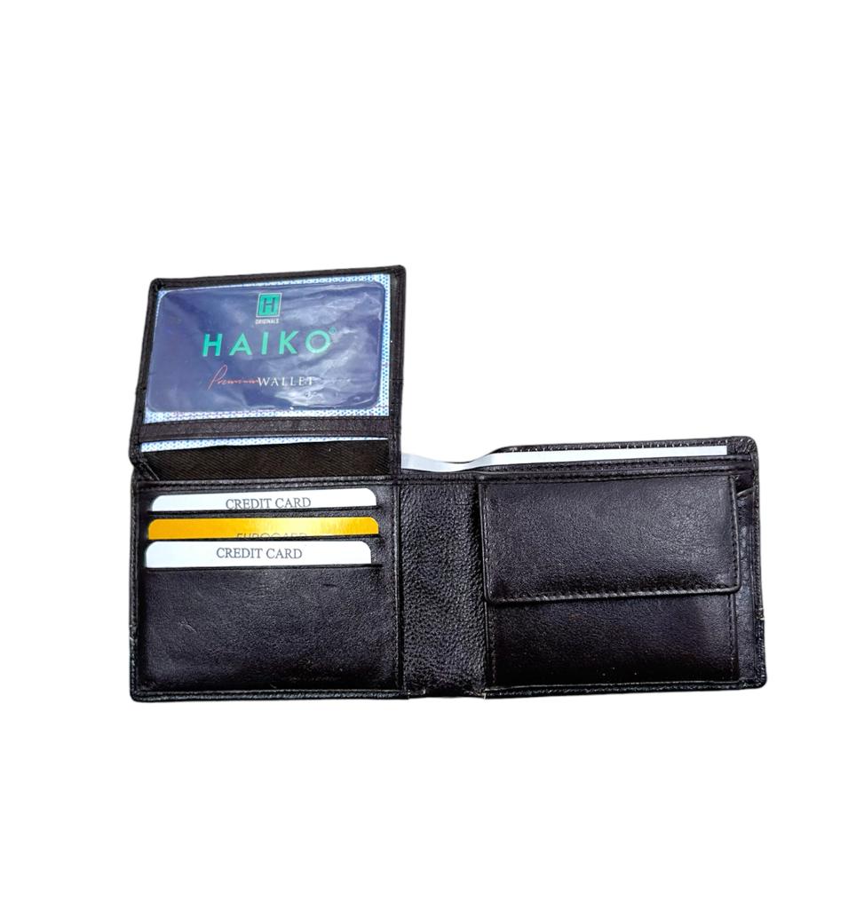 Black Leather Wallet with white stitching design