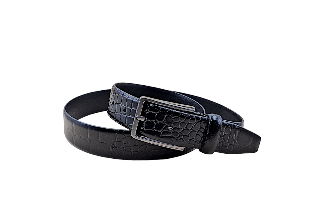 Black croco leather belt