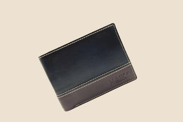 Black Leather Wallet with white stitching design