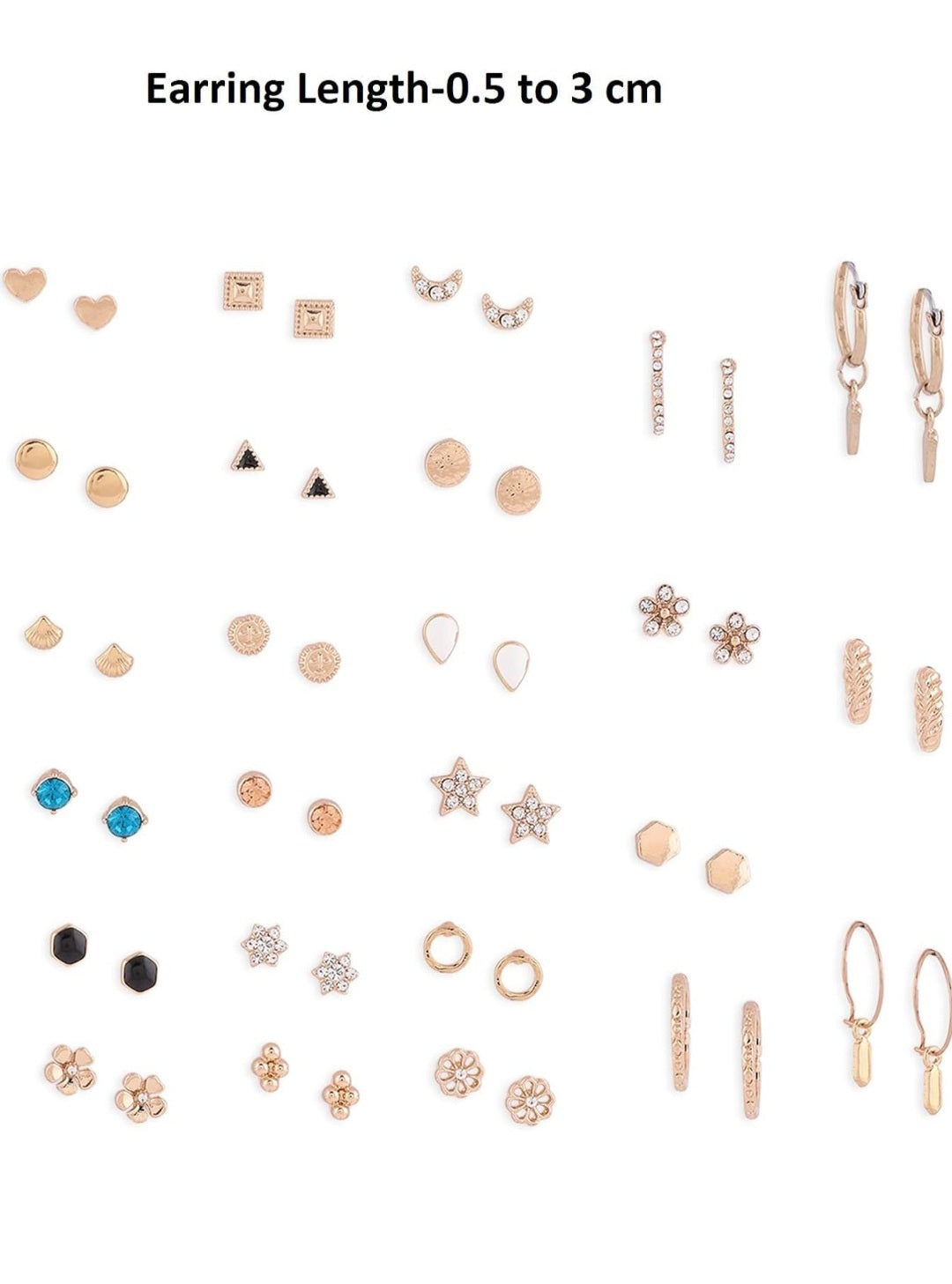 Set Of 25 Gold Tone Smart Casual Wear Studs & Hoop Earrings For Women